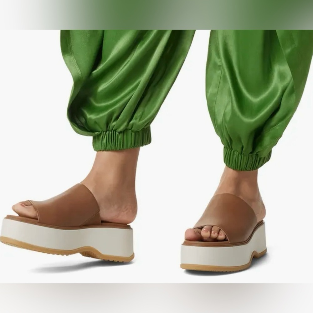 Sorel Dayspring Platform Slide Sandal Velvet Tan Sz 8.5